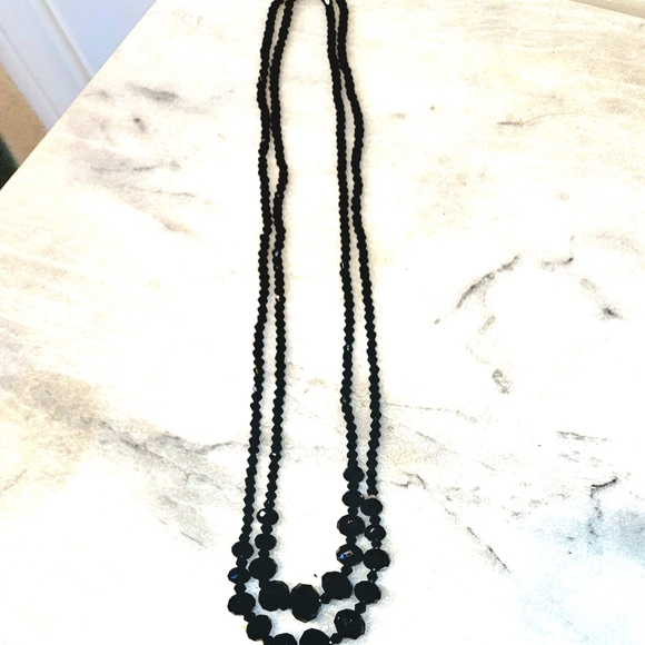 Vintage Black Crystal Necklace 52" - Picture 2 of 4